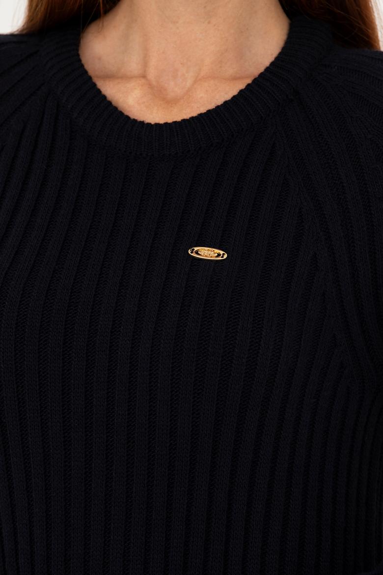 Kadın Lacivert Bisiklet Yaka Triko Elbise - 50277304004