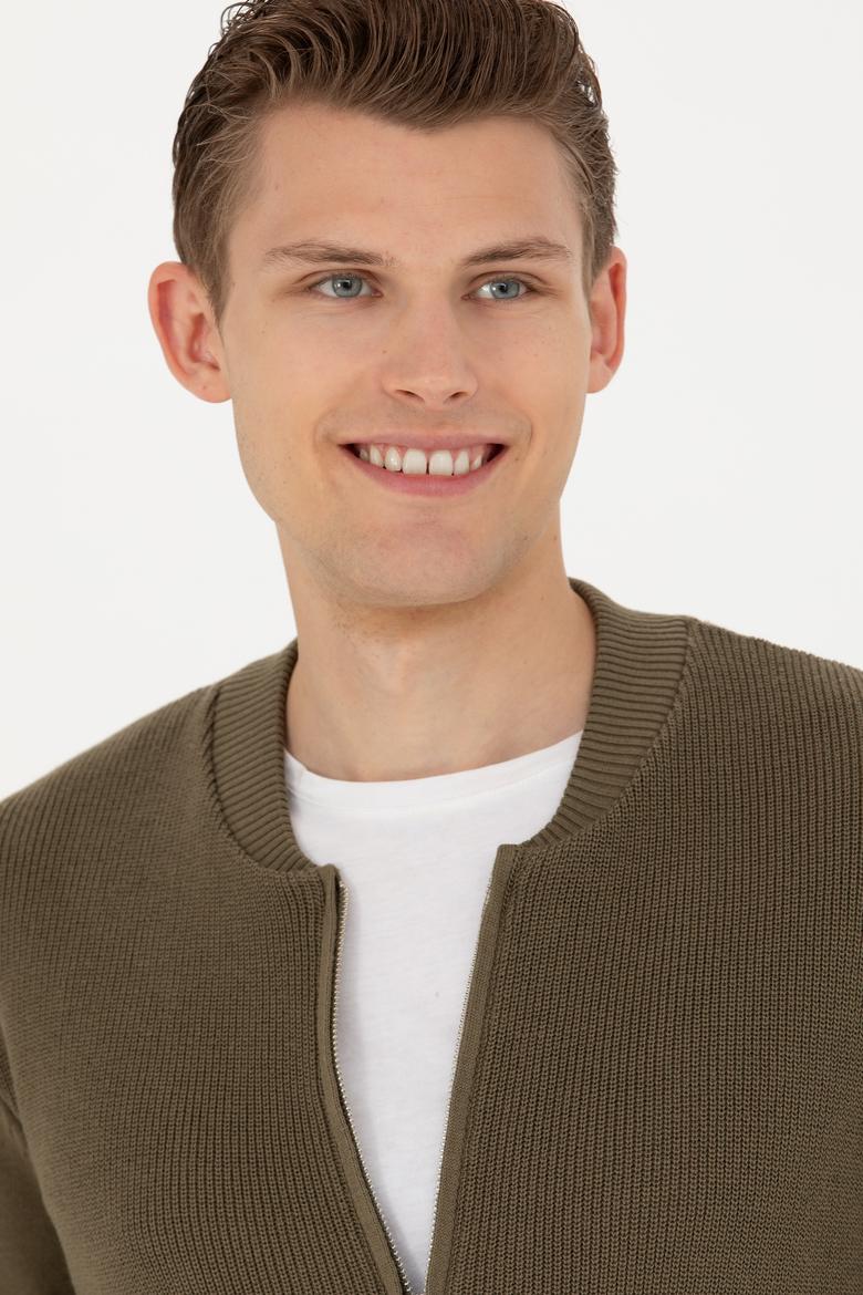 Erkek Haki Basic Triko Hırka - 50277107026