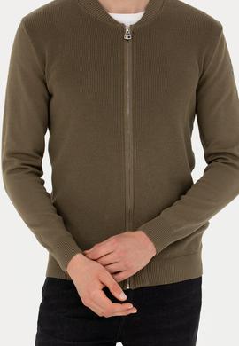 Erkek Haki Basic Triko Hırka - 50277107026