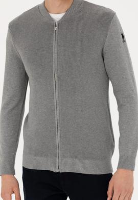 Erkek Gri Melanj Basic Triko Hırka - 50277107046