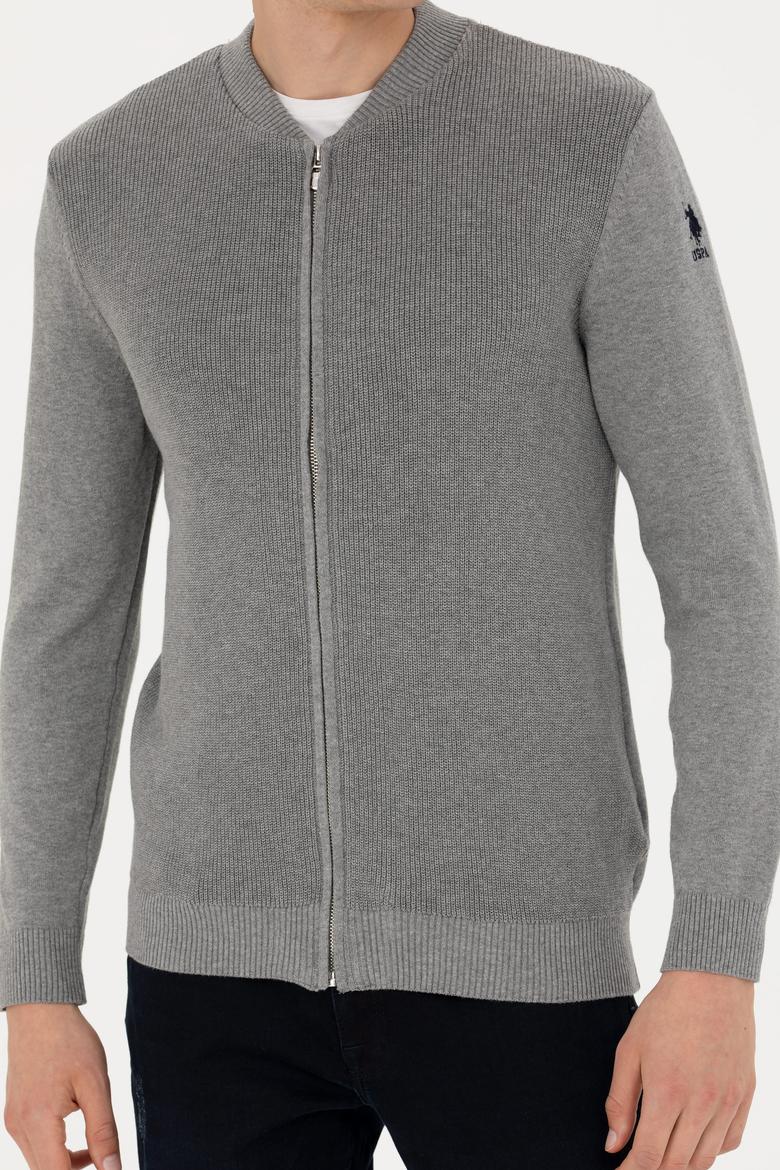 Erkek Gri Melanj Basic Triko Hırka - 50277107046