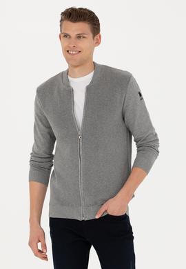 Erkek Gri Melanj Basic Triko Hırka - 50277107046