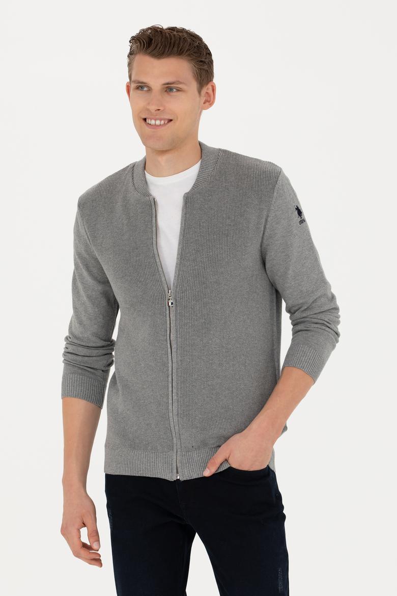 Erkek Gri Melanj Basic Triko Hırka