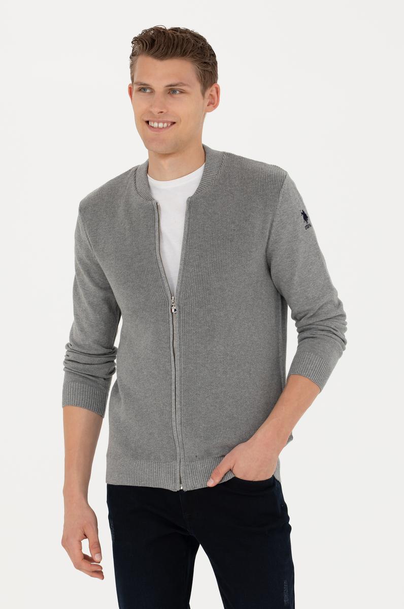 Erkek Gri Melanj Basic Triko Hırka