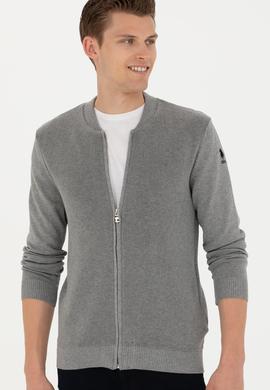 Erkek Gri Melanj Basic Triko Hırka - 50277107046