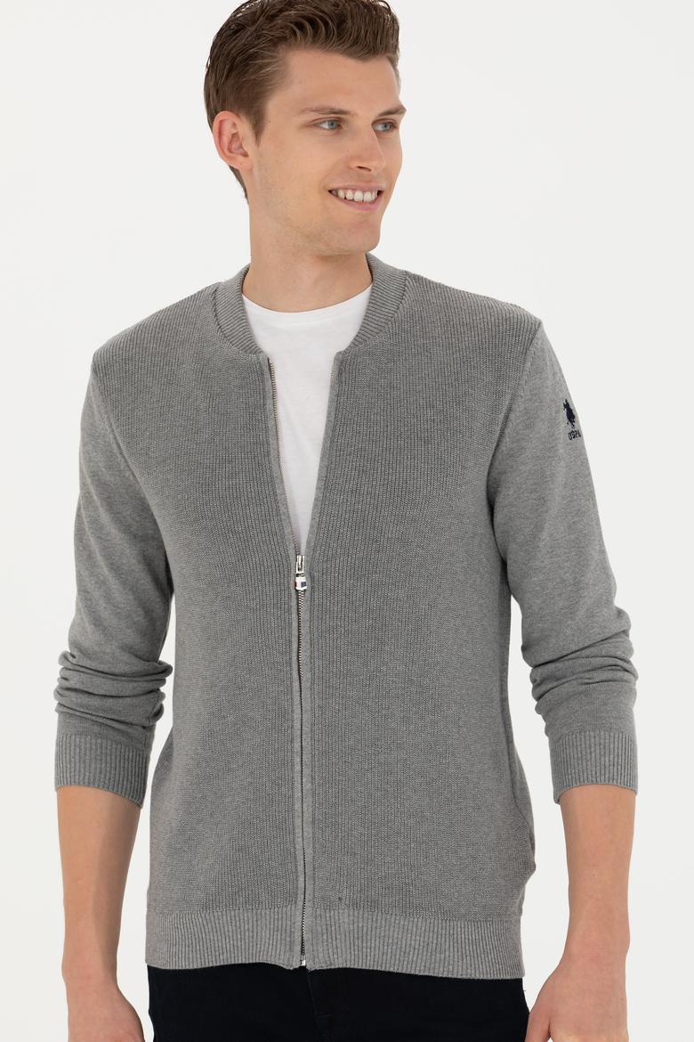 Erkek Gri Melanj Basic Triko Hırka - 50277107046