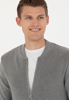 Erkek Gri Melanj Basic Triko Hırka - 50277107046