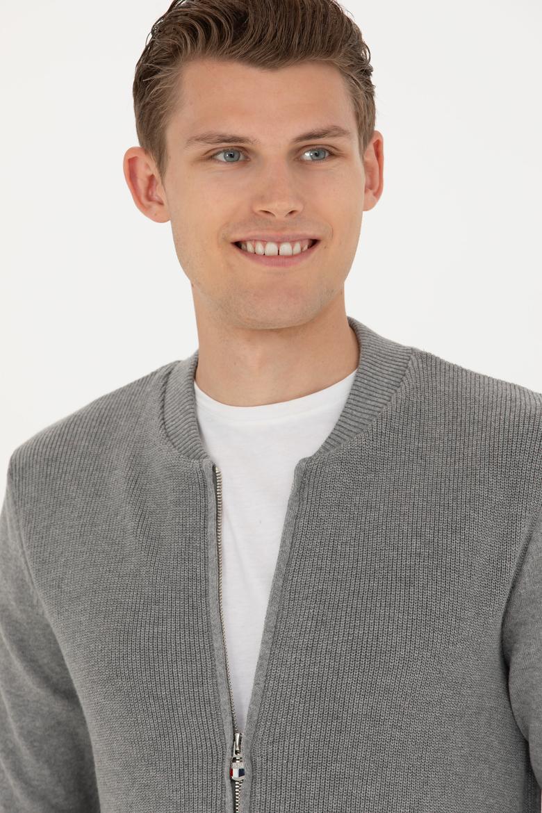 Erkek Gri Melanj Basic Triko Hırka - 50277107046