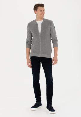 Erkek Gri Melanj Basic Triko Hırka - 50277107046