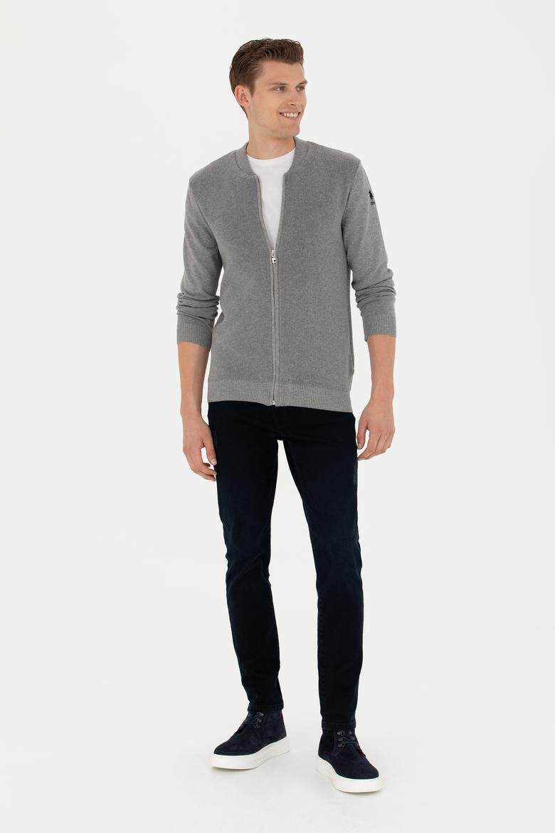 Erkek Gri Melanj Basic Triko Hırka - 50277107046