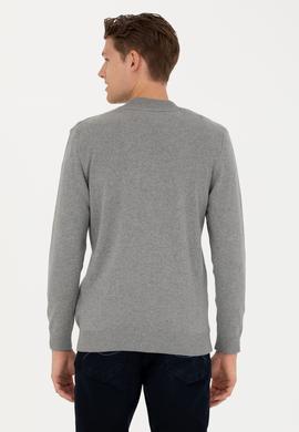 Erkek Gri Melanj Basic Triko Hırka - 50277107046