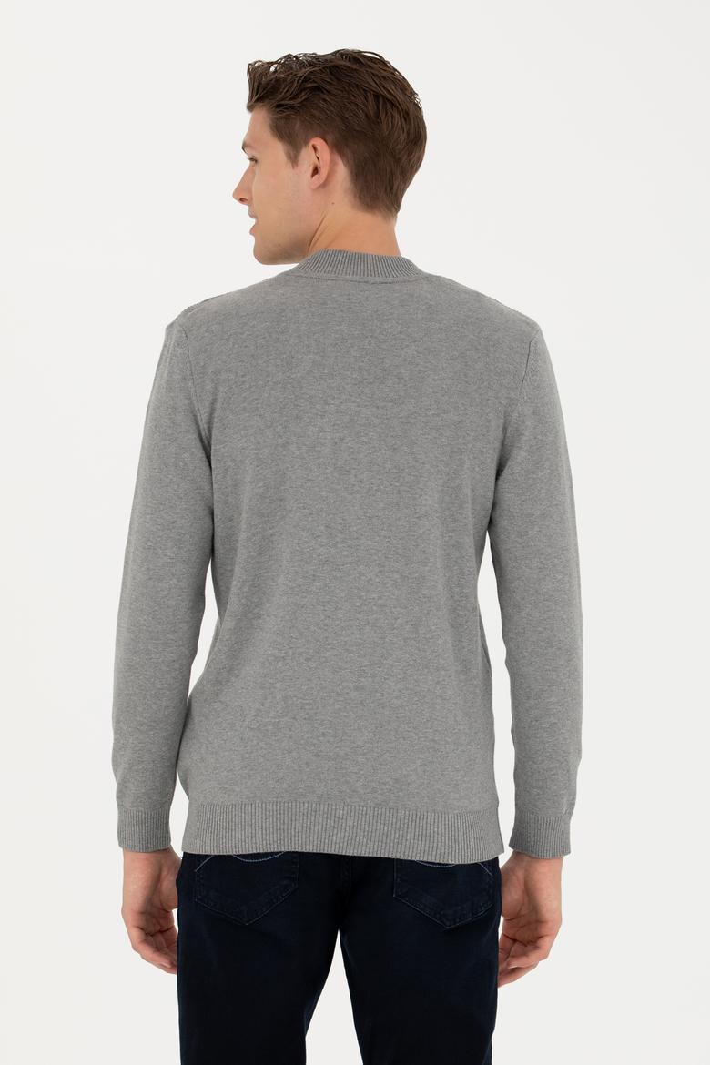 Erkek Gri Melanj Basic Triko Hırka - 50277107046