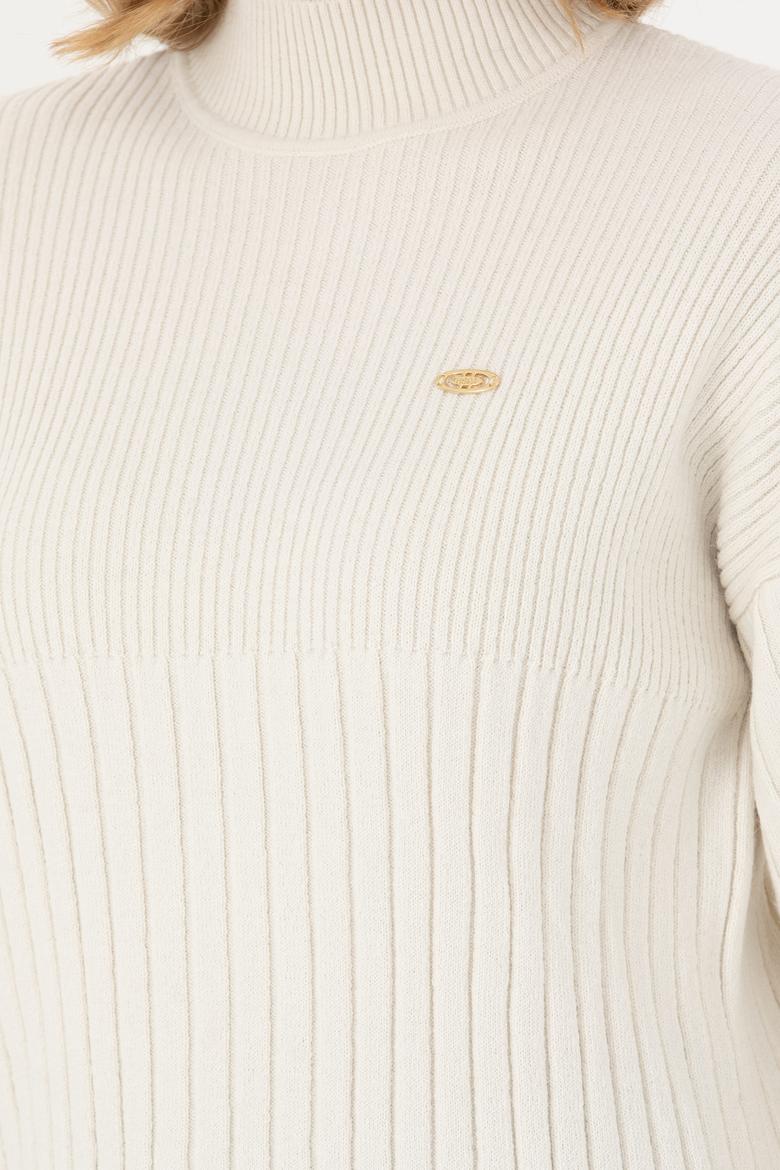 Kadın Krem Balıkçı Yaka Kazak - 50277293029