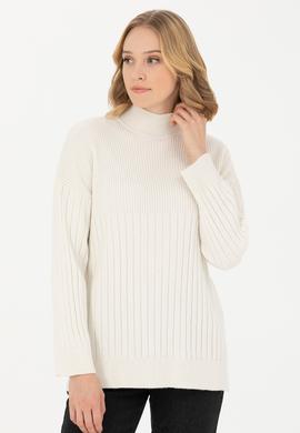 Kadın Krem Balıkçı Yaka Kazak - 50277293029