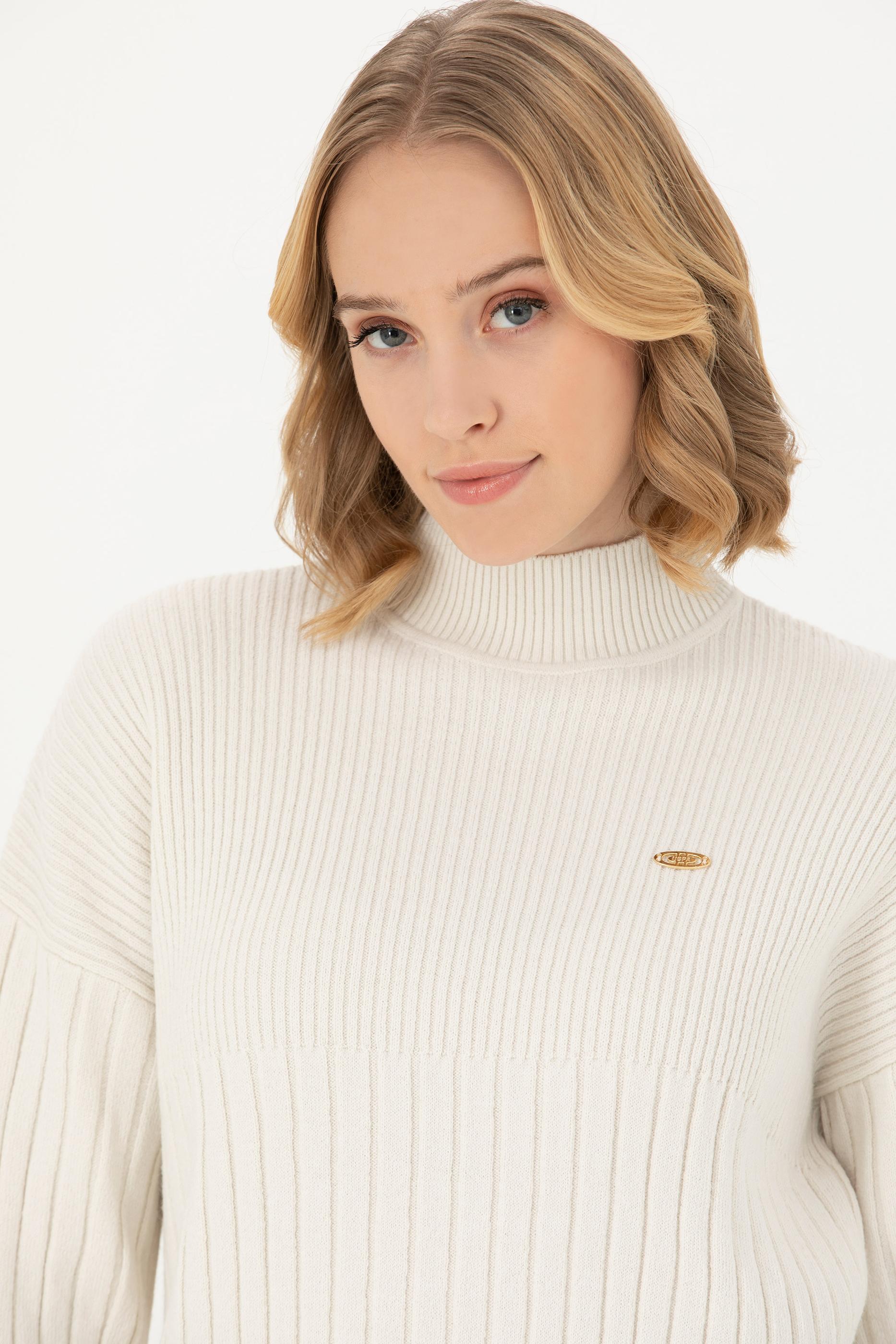 Kadın Krem Balıkçı Yaka Kazak