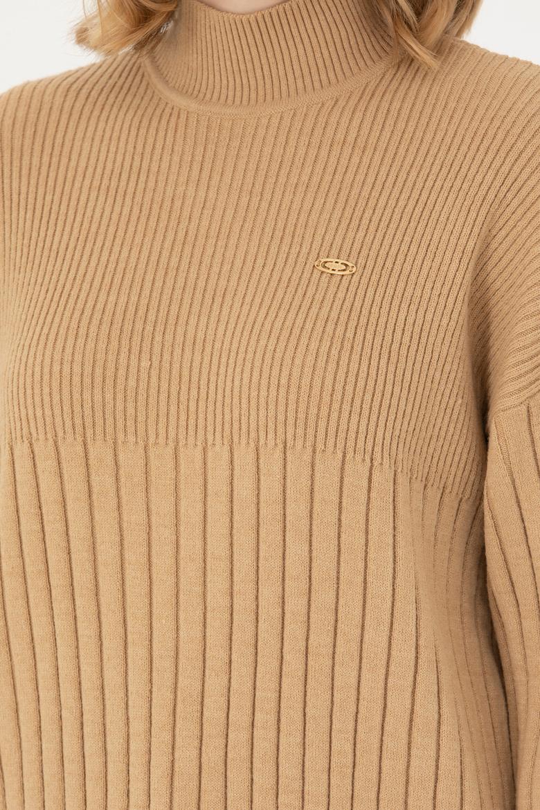 Kadın Kum Melanj Balıkçı Yaka Kazak - 50277293025