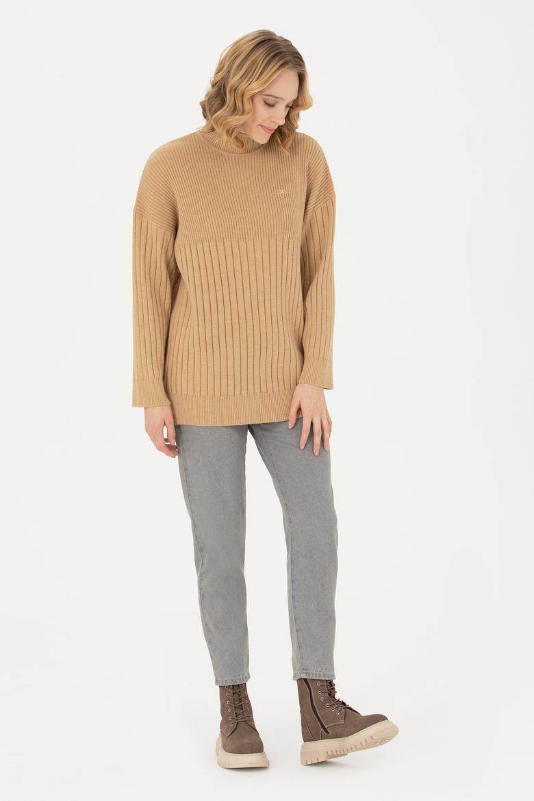 Kadın Kum Melanj Balıkçı Yaka Kazak - 50277293025