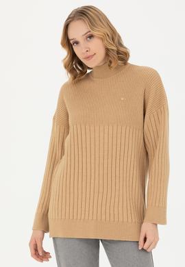 Kadın Kum Melanj Balıkçı Yaka Kazak - 50277293025