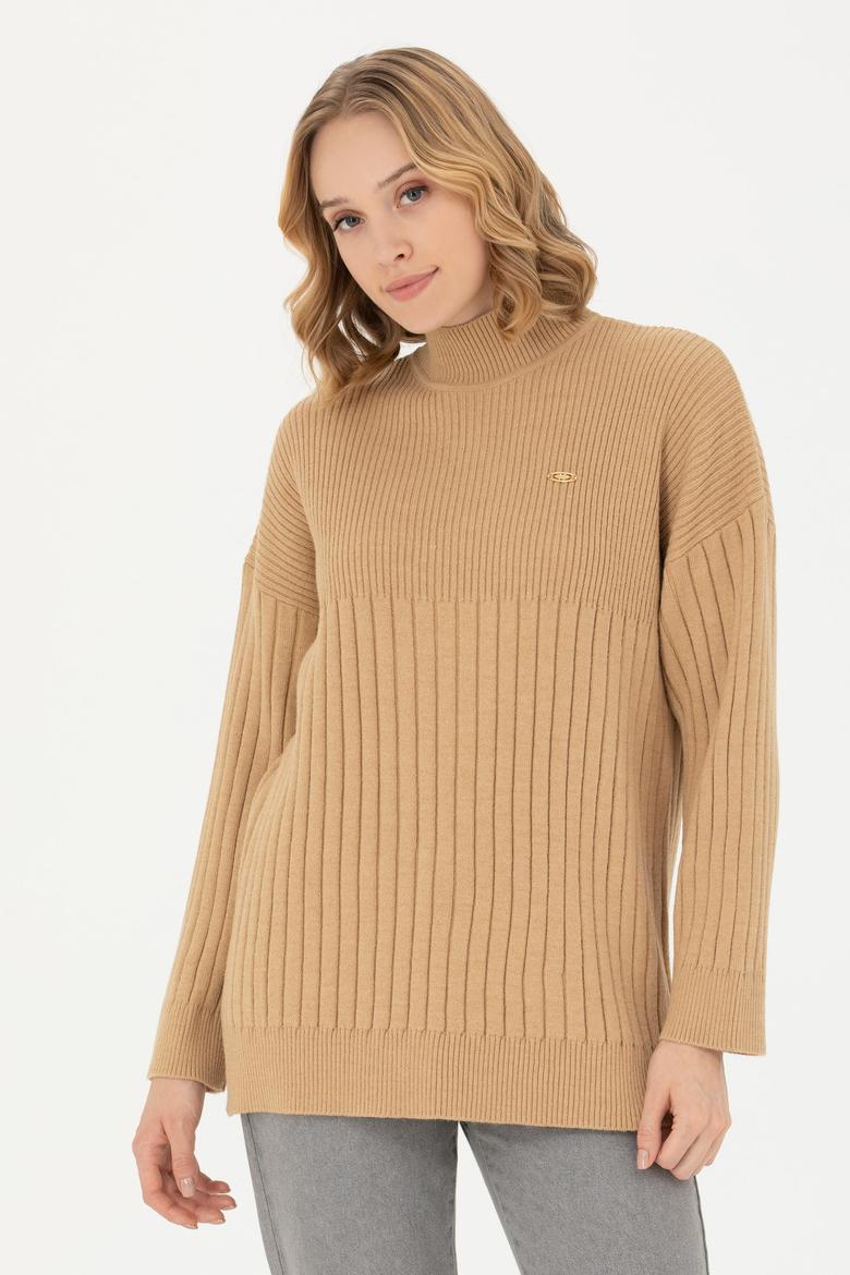 Kadın Kum Melanj Balıkçı Yaka Kazak - 50277293025