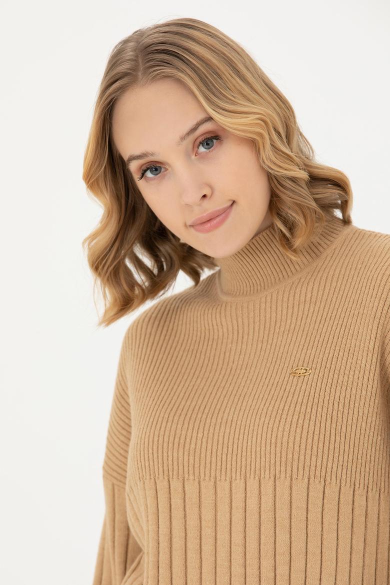 Kadın Kum Melanj Balıkçı Yaka Kazak - 50277293025