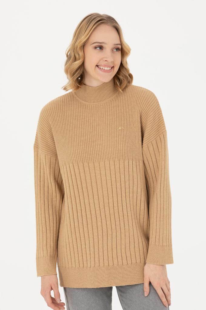 Kadın Kum Melanj Balıkçı Yaka Kazak