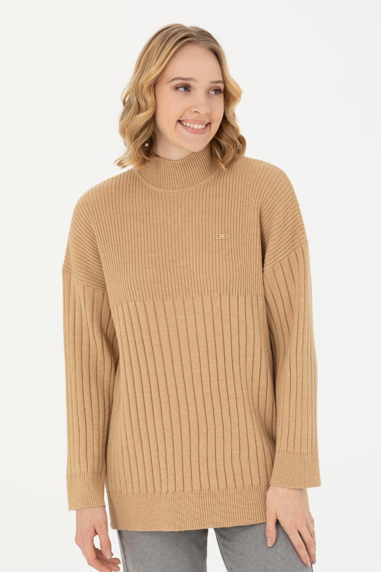 Kadın Kum Melanj Balıkçı Yaka Kazak