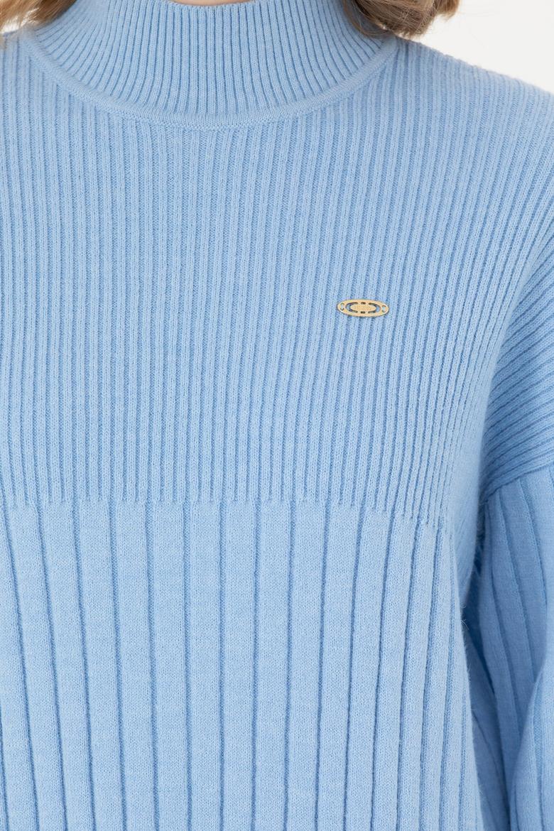 Kadın Mavi Balıkçı Yaka Kazak - 50277293036