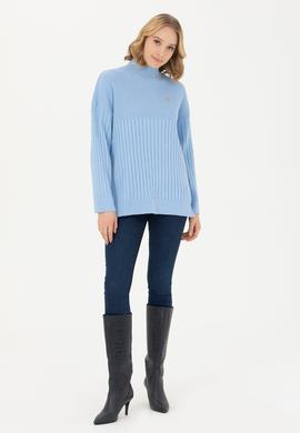 Kadın Mavi Balıkçı Yaka Kazak - 50277293036