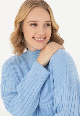 Kadın Mavi Balıkçı Yaka Kazak - 50277293036