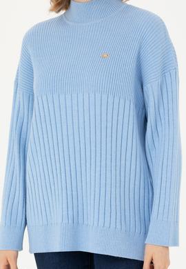 Kadın Mavi Balıkçı Yaka Kazak - 50277293036