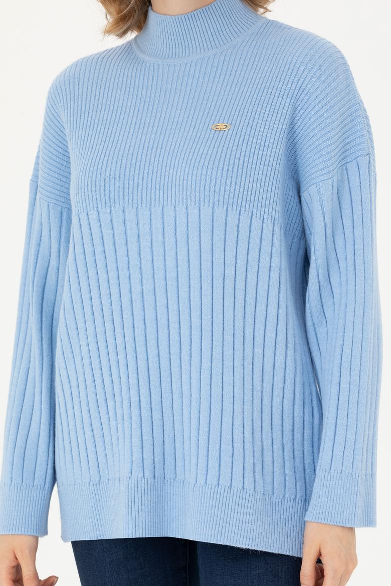 Kadın Mavi Balıkçı Yaka Kazak - 50277293036