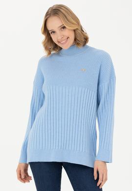 Kadın Mavi Balıkçı Yaka Kazak - 50277293036