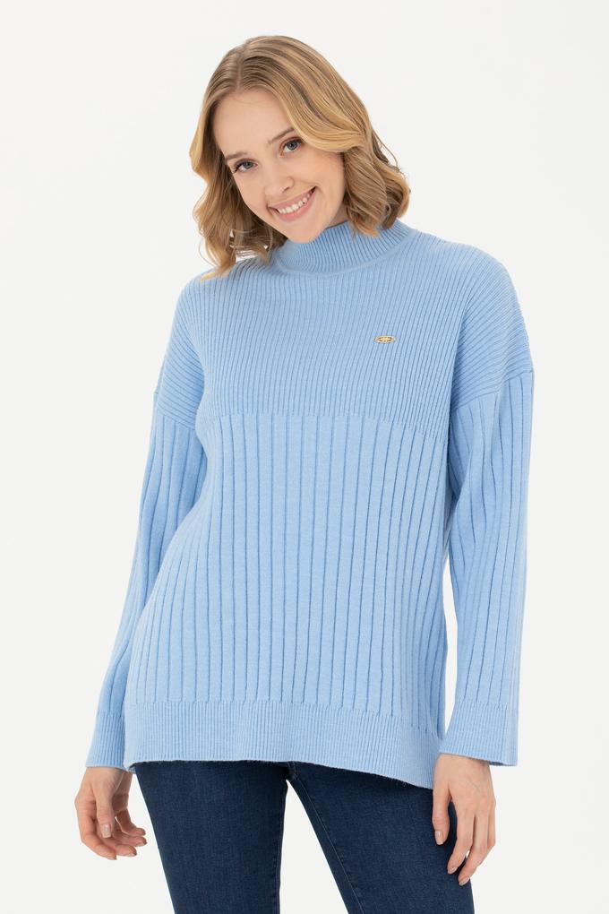 Kadın Mavi Balıkçı Yaka Kazak