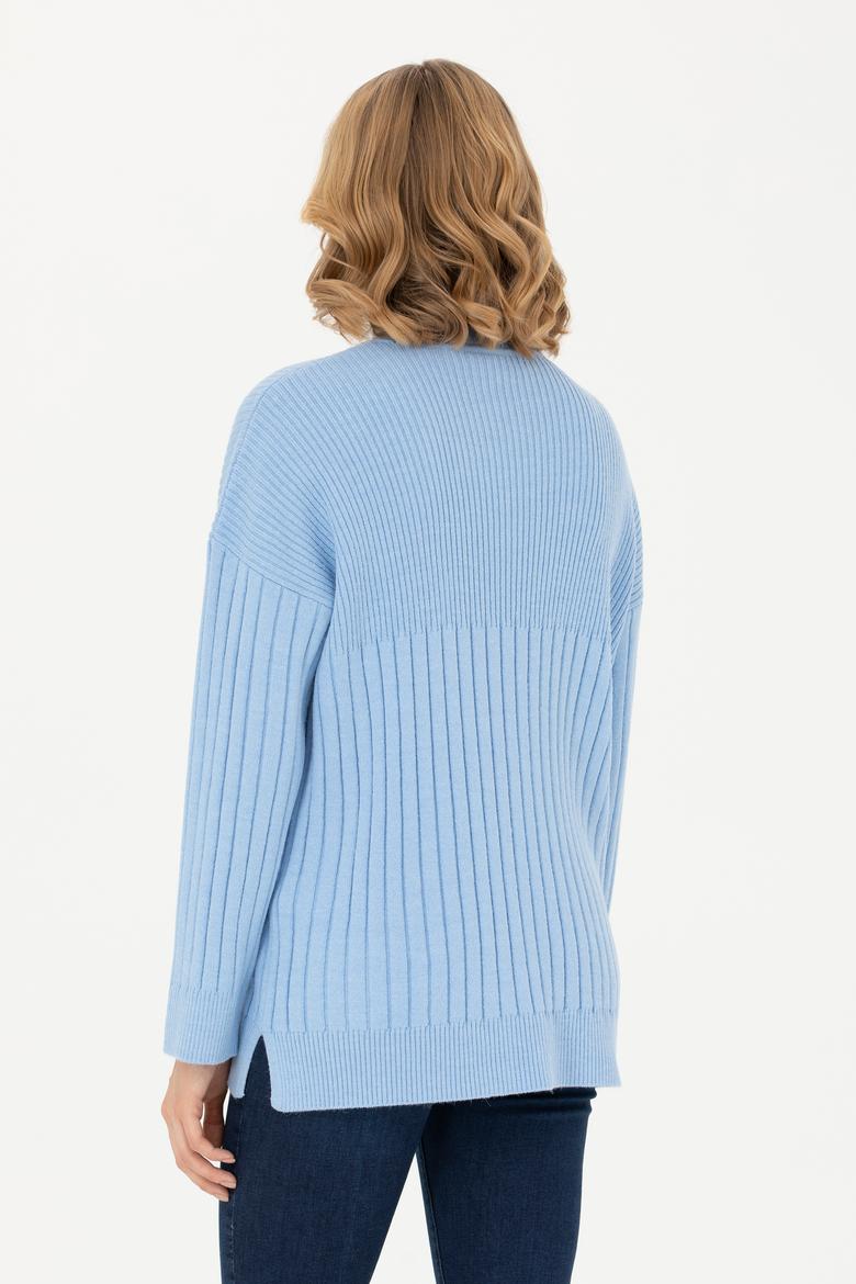 Kadın Mavi Balıkçı Yaka Kazak - 50277293036