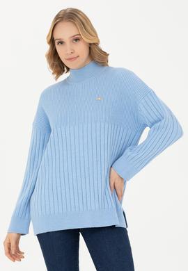 Kadın Mavi Balıkçı Yaka Kazak - 50277293036