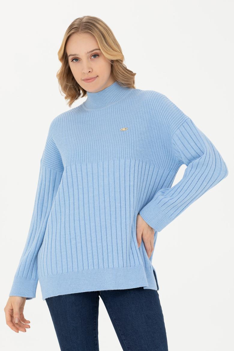 Kadın Mavi Balıkçı Yaka Kazak - 50277293036