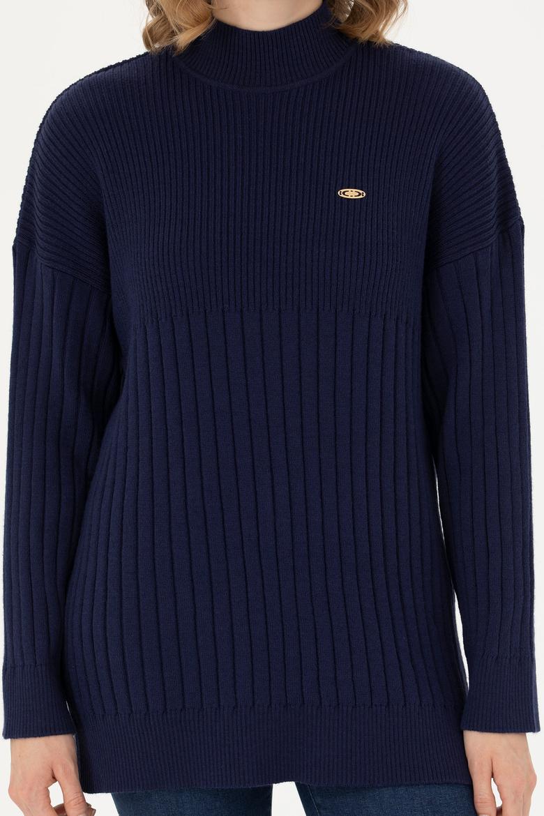 Kadın Lacivert Balıkçı Yaka Kazak - 50277293045