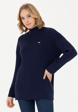 Kadın Lacivert Balıkçı Yaka Kazak - 50277293045