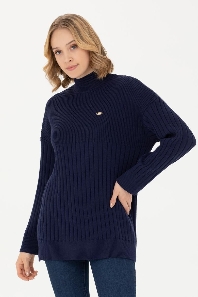 Kadın Lacivert Balıkçı Yaka Kazak - 50277293045