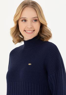 Kadın Lacivert Balıkçı Yaka Kazak - 50277293045