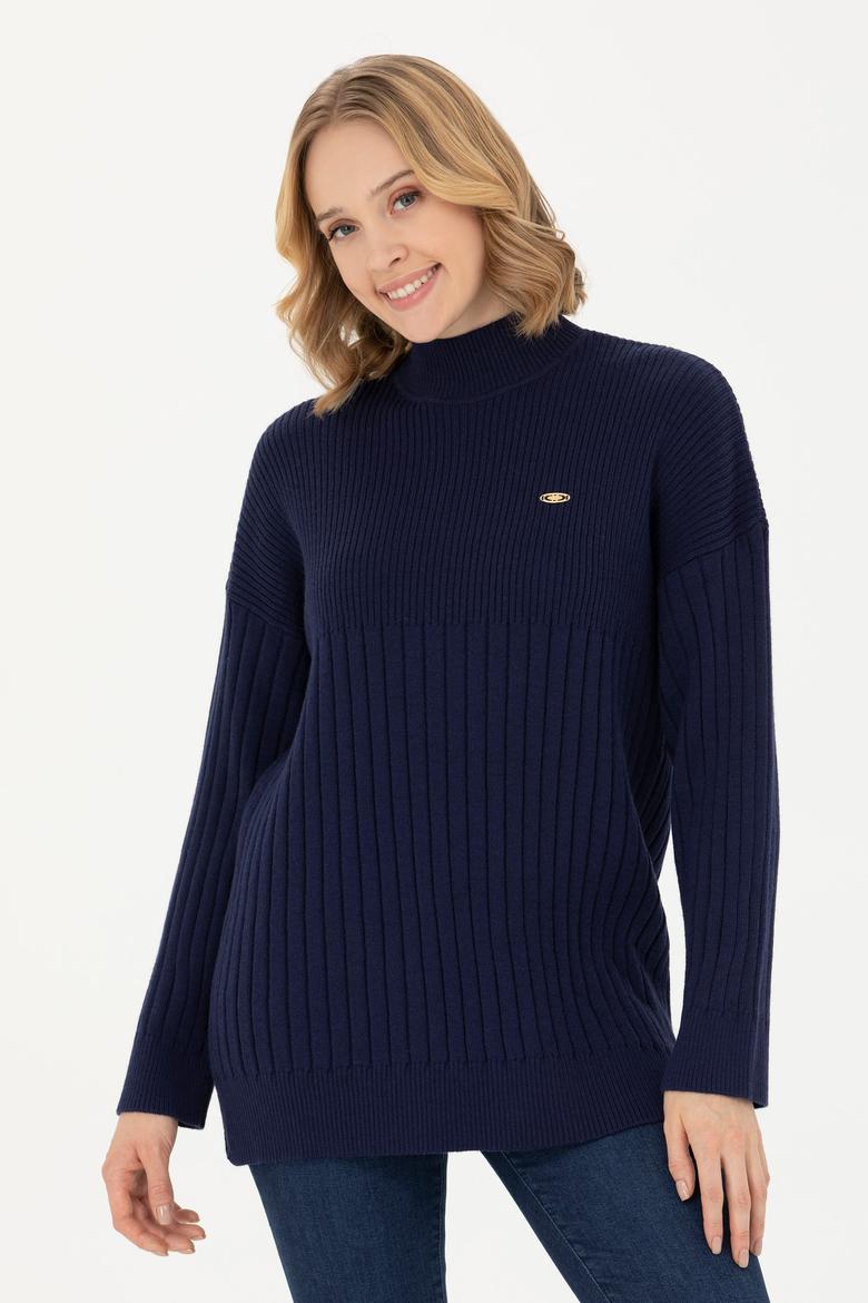 Kadın Lacivert Balıkçı Yaka Kazak