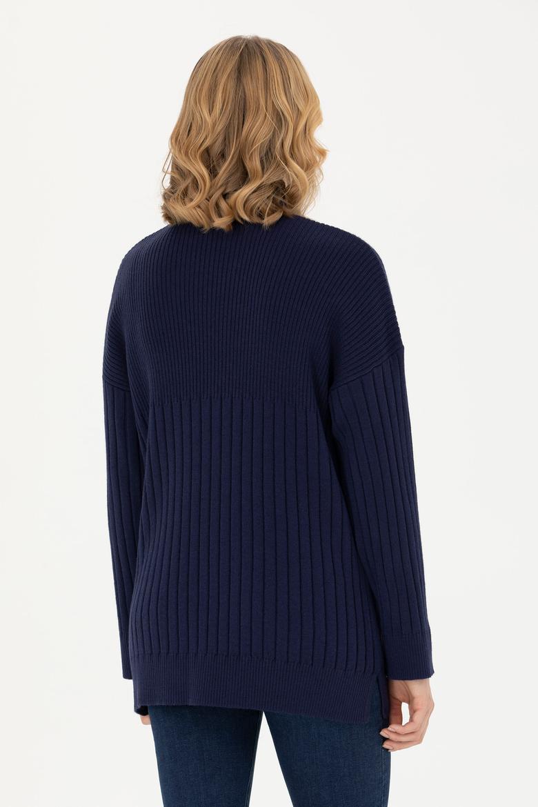 Kadın Lacivert Balıkçı Yaka Kazak - 50277293045