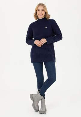 Kadın Lacivert Balıkçı Yaka Kazak - 50277293045