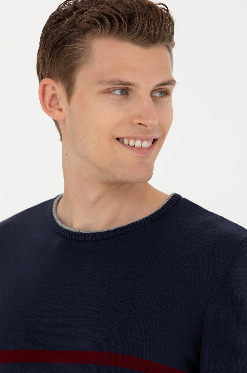 Erkek Lacivert Bisiklet Yaka Kazak