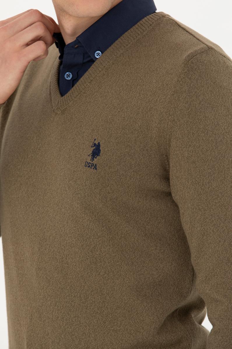 Erkek Haki V Yaka Kazak