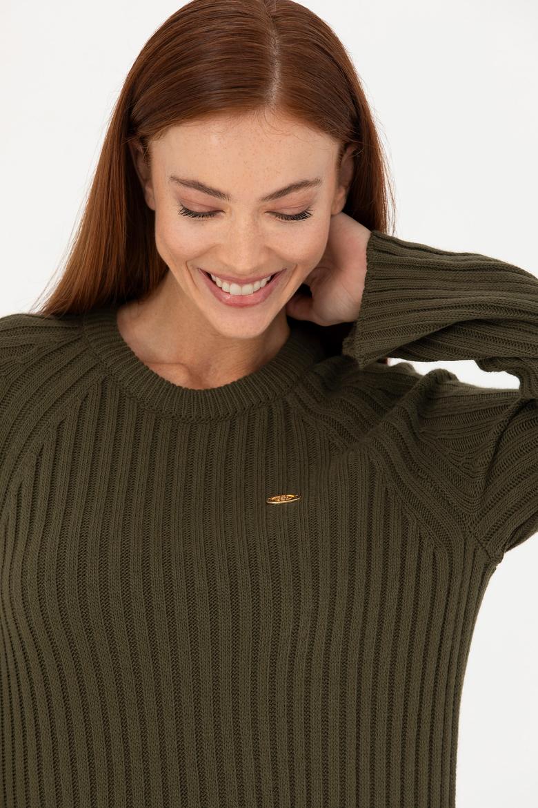 Kadın Haki Bisiklet Yaka Triko Elbise - 50277304011