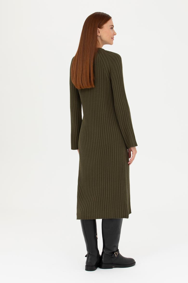 Kadın Haki Bisiklet Yaka Triko Elbise - 50277304011