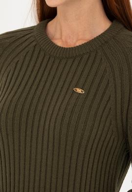 Kadın Haki Bisiklet Yaka Triko Elbise - 50277304011