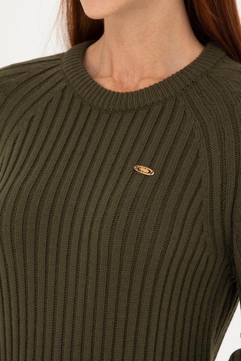 Kadın Haki Bisiklet Yaka Triko Elbise - 50277304011