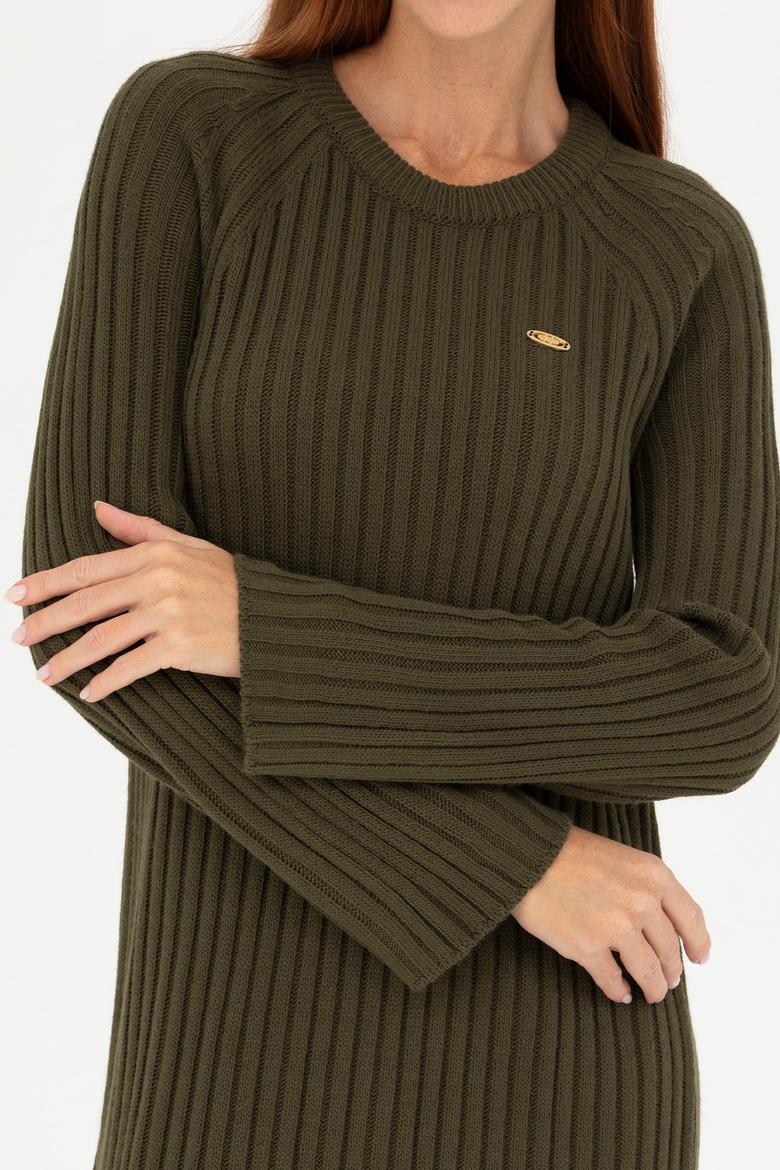 Kadın Haki Bisiklet Yaka Triko Elbise - 50277304011